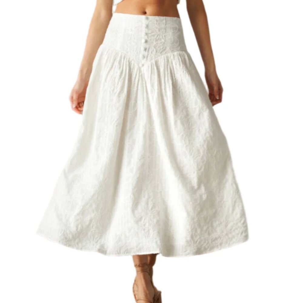 WHITE FLORAL MIDI SKIRT